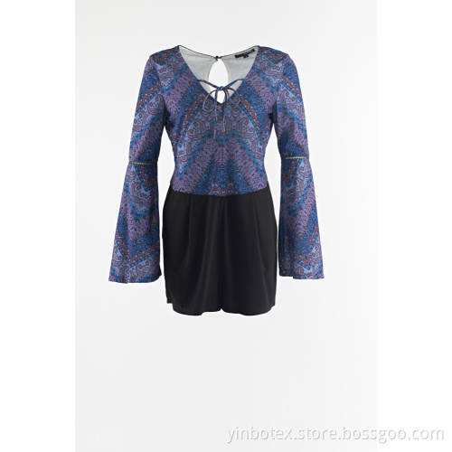 Print jumper with long mandarin sleeve